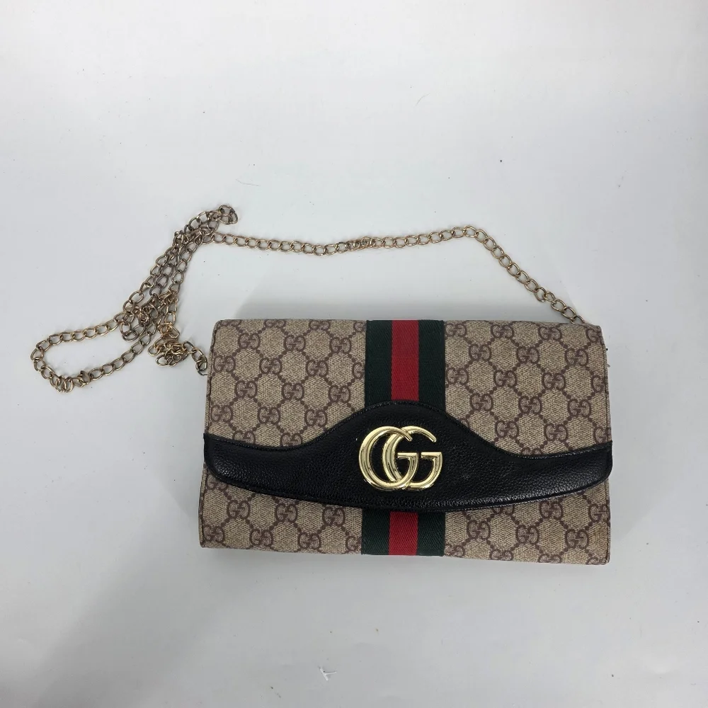 Authentic GUCCI Ophidia GG Supreme Continental Wallet Black Leather Web Strip - Picture 1 of 10